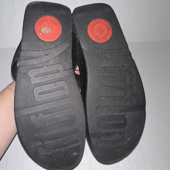 FitFlop Shoes Womens Size 8 Black Glitter Thong Wedge Sandals Comfort Toning - Picture 7 of 7